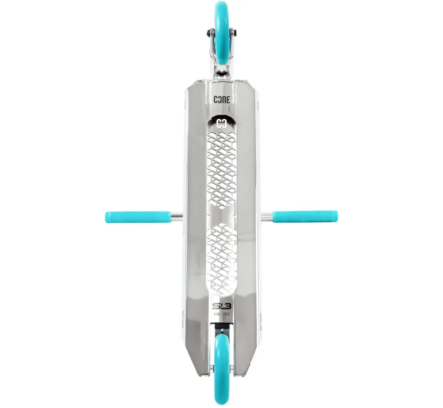 Core SL3 Complete Stunt Scooter Chrom / Blaugrün | Geschmiedetes Aluminiumdeck, 110 mm Vent-Räder und ABEC 9-Lager