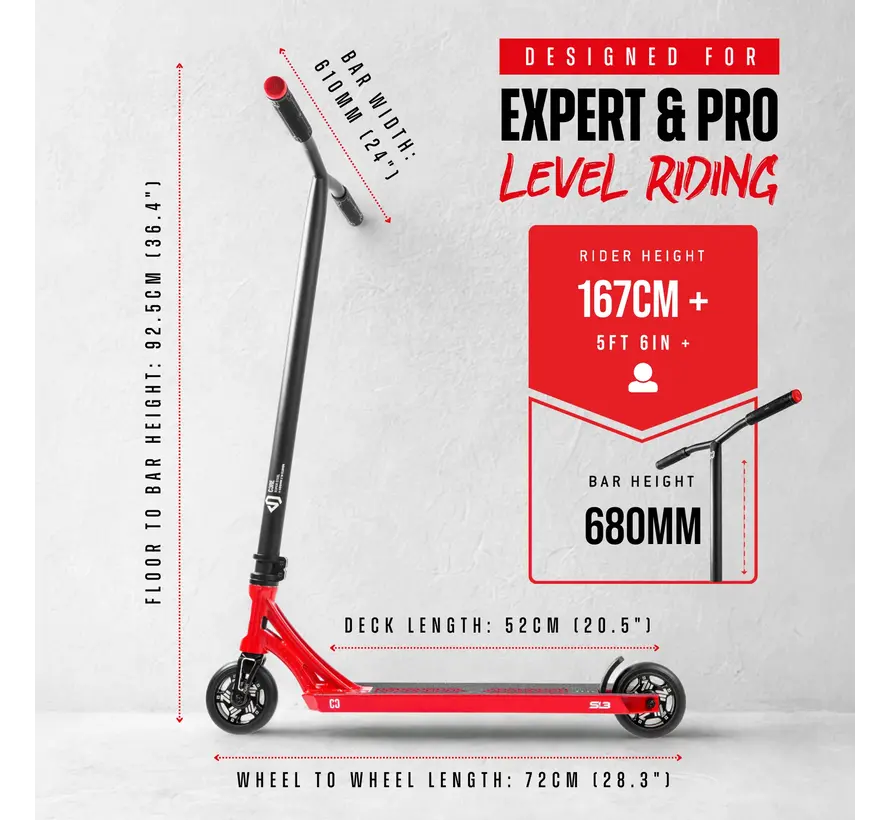 Core SL3 Complete Stuntstep Red Forged Aluminium Deck, 110 mm Vent Wielen & ABEC 9 Lagers