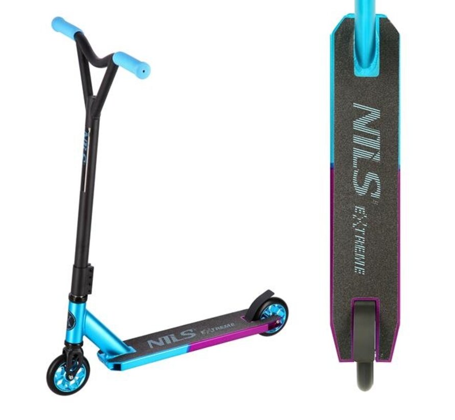 Nils Extreme HS111 Stunt-Scooter Teal/Lila 110 mm Rollen, ABEC 9 Kugellager & stabiles Dreikammerdeck