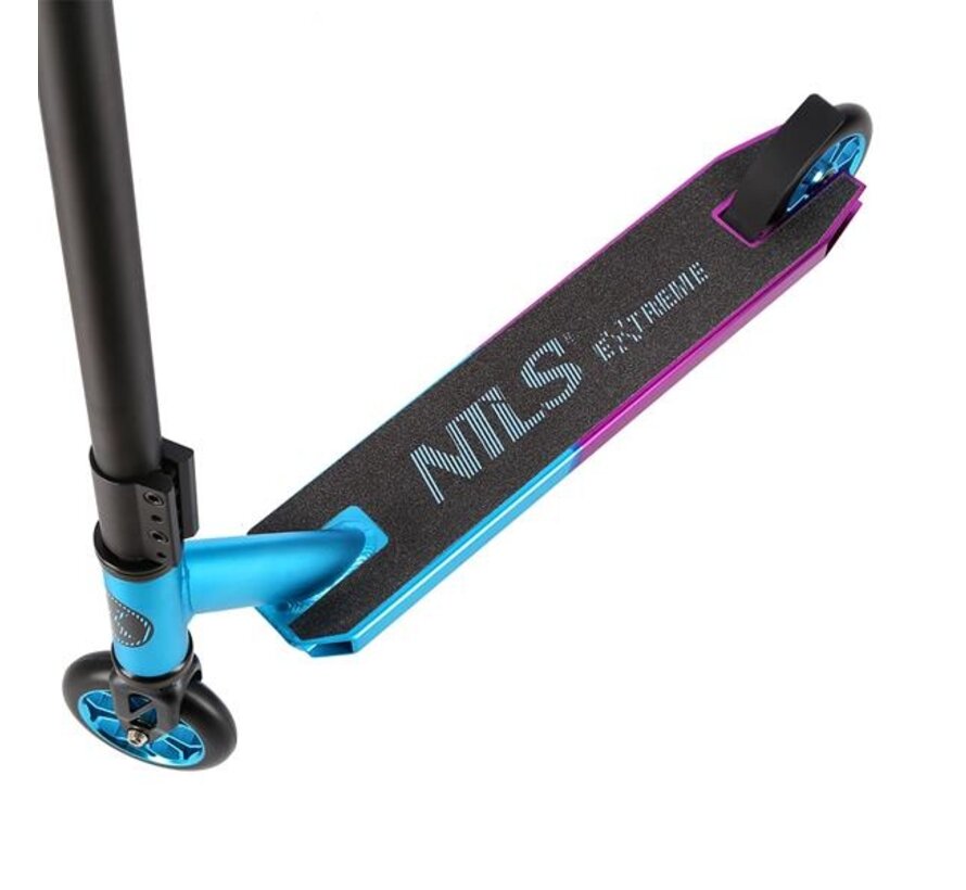 Trottinette freestyle Nils Extreme HS111 bleu sarcelle/violet, roues de 110 mm, roulements ABEC 9 et plateau robuste à trois chambres
