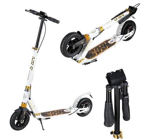 Nils Nils Extreme HM209T Faltroller Weiß/Gold 200 mm Luftreifen, Scheiben- & Fußbremsen, Dämpfung & faltbares Design