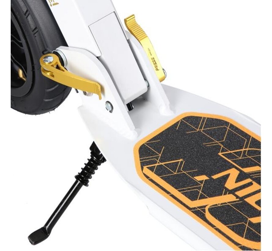 Nils Extreme HM209T Faltroller Weiß/Gold 200 mm Luftreifen, Scheiben- & Fußbremsen, Dämpfung & faltbares Design