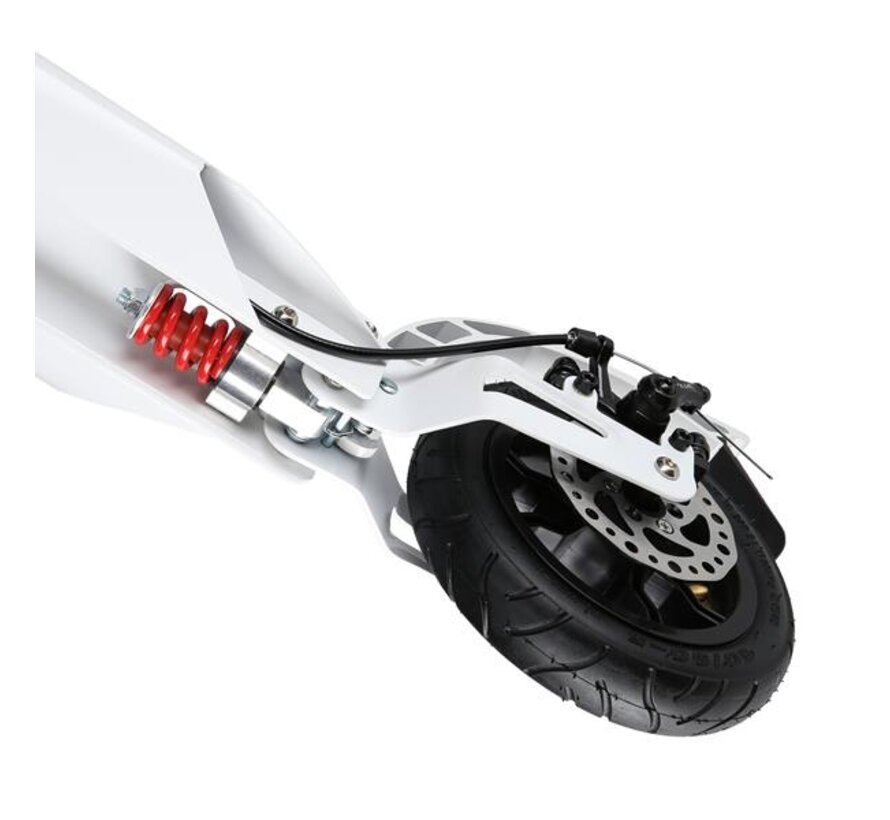 Hulajnoga składana Nils Extreme HM209T, biało-złota, 200 mm, opony pneumatyczne, hamulce tarczowe i nożne, amortyzacja i składana konstrukcja