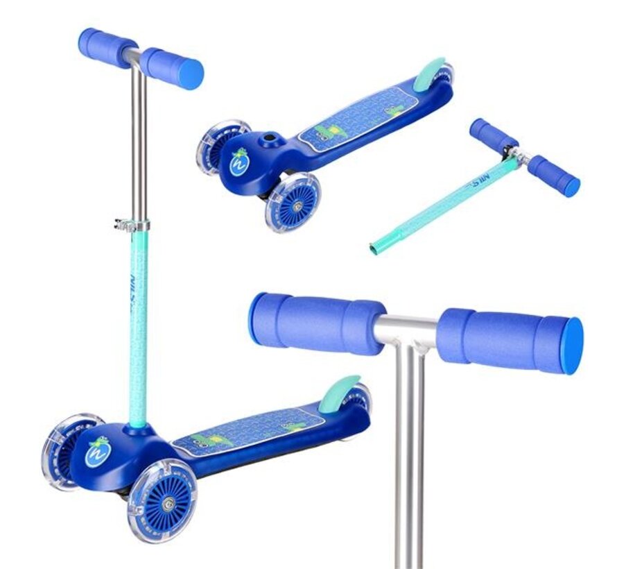 Nils Fun HLB001 Monopattino a tre ruote LED / Blu Monopattino per bambini a tre ruote con ruote illuminate e manubrio regolabile