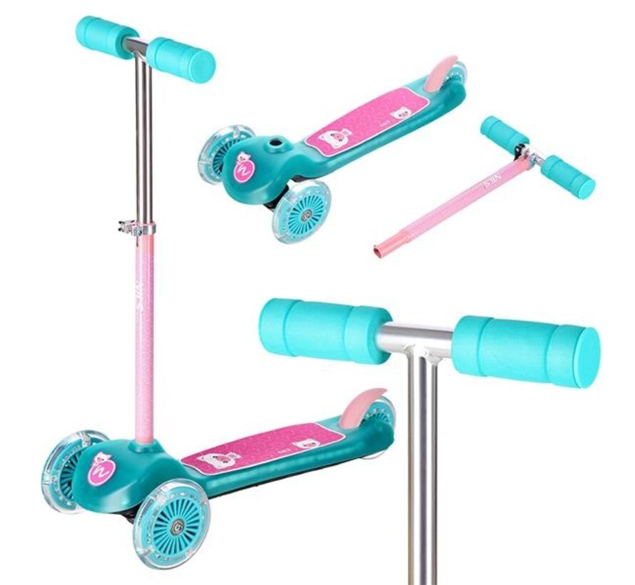 Monopattino a tre ruote Nils Fun HLB001 verde acqua, 3 ruote, illuminazione a LED, manubrio regolabile e pedana antiscivolo