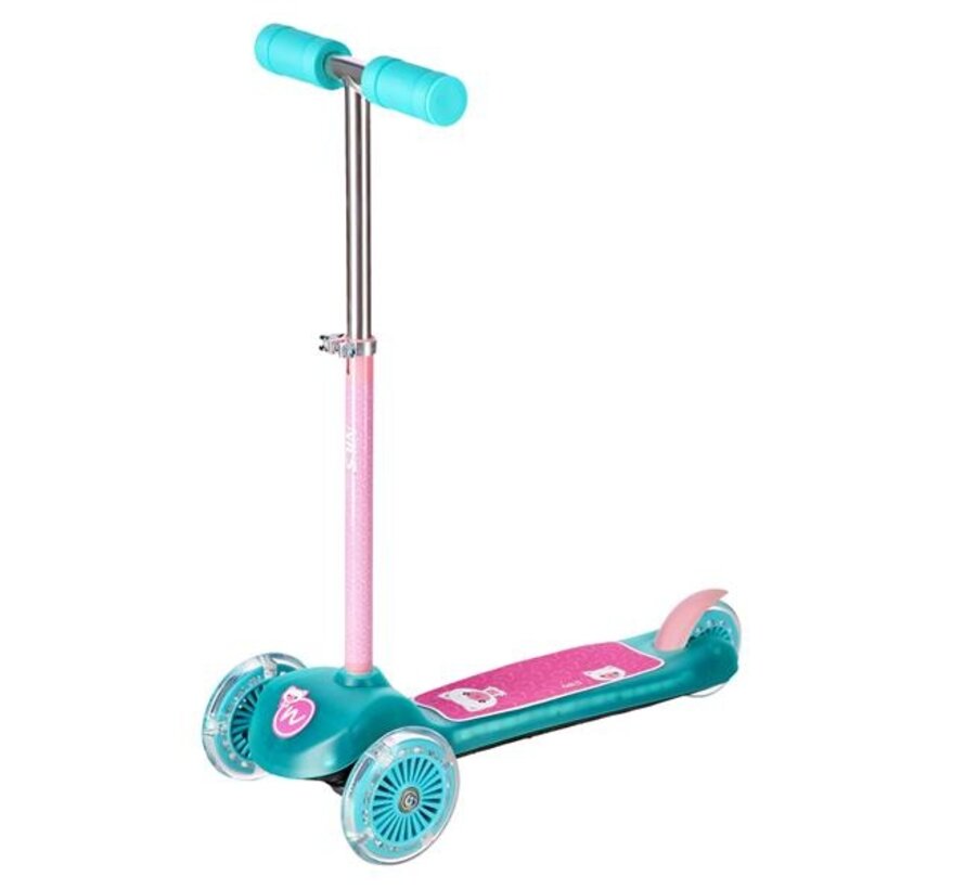 Nils Fun HLB001 Dreirad-Scooter, blaugrün, 3 Räder, LED-Beleuchtung, verstellbarer Lenker und Anti-Rutsch-Deck