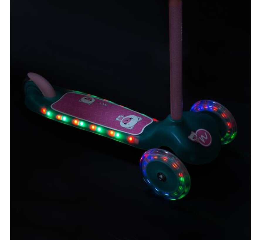 Nils Fun HLB001 Three-Wheel Scooter Teal 3 Wheels, LED Lighting, Adjustable Handlebars and Anti-Slip Deck