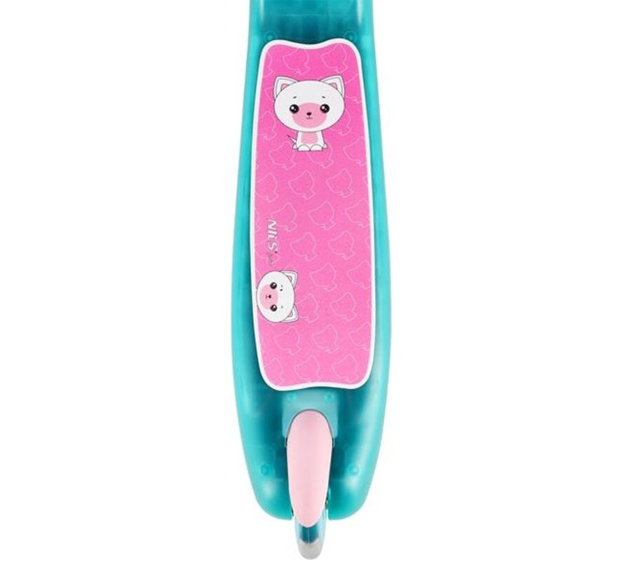 Nils Fun HLB001 Dreirad-Scooter, blaugrün, 3 Räder, LED-Beleuchtung, verstellbarer Lenker und Anti-Rutsch-Deck