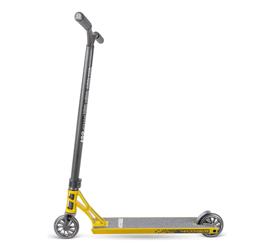 Patinete acrobático MGP MGX 550 Gold con plataforma de aluminio de 52 cm × 14 cm, ruedas de 110 mm y rodamientos ABEC 11