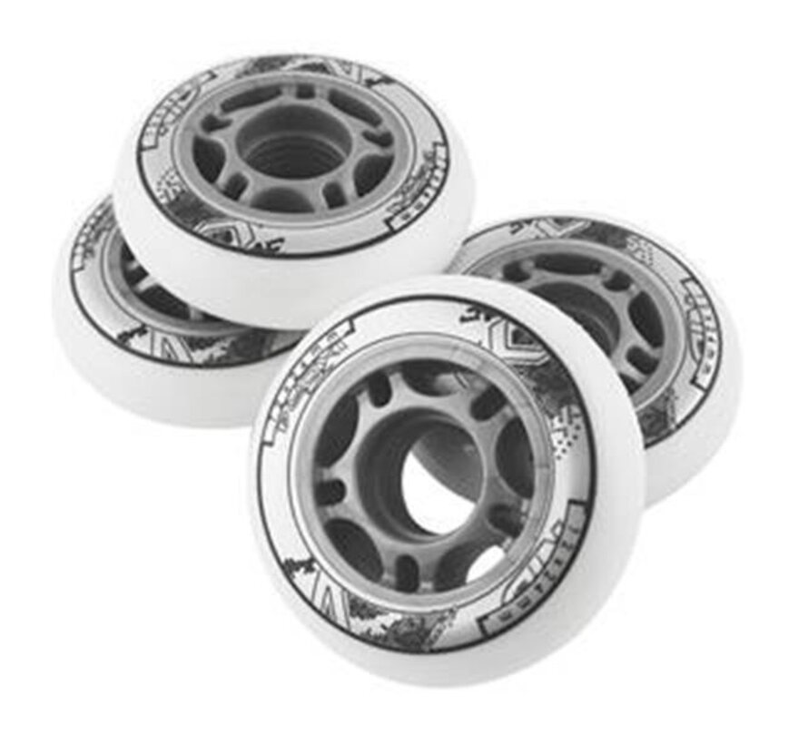 Roues de roller Nils Extreme PU blanches (lot de 4) | 72 mm, 76 mm ou 80 mm | Dureté 82A et PU à rebond élevé
