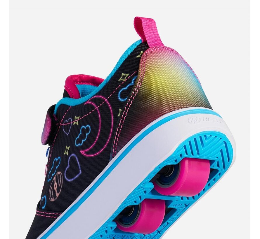 Buty Heelys X2 Pro 20 Prints w kolorze czarnym / intensywnie różowym / z podwójnymi kółkami, łożyskami ABEC 5, amortyzacją EVA i wyjmowanymi kółkami