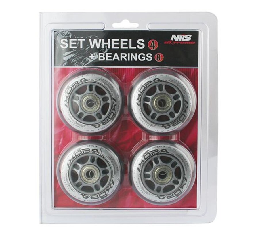 Nils Extreme Set Inline Wheels with Bearings 70 x 24 mm Transparent Durable PU Wheels with ABEC 7 Bearings for Skates