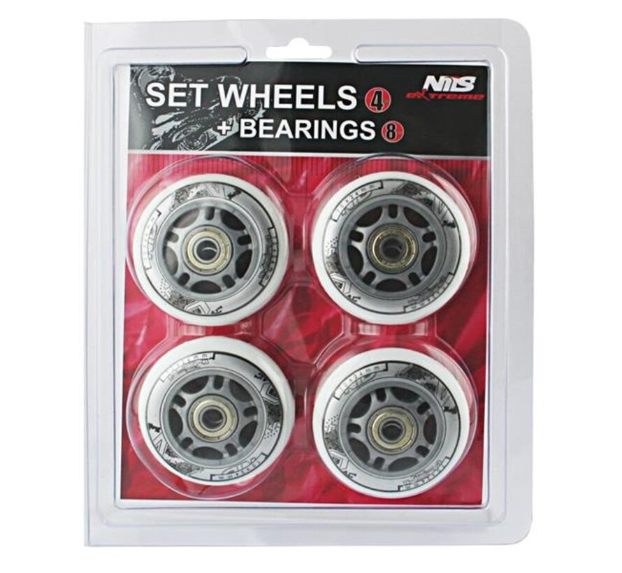 Nils Extreme Set Inline Wheels with Bearings 70 x 24 mm White Wear-resistant PU Wheels with ABEC 7 Bearings for a Smooth Ride