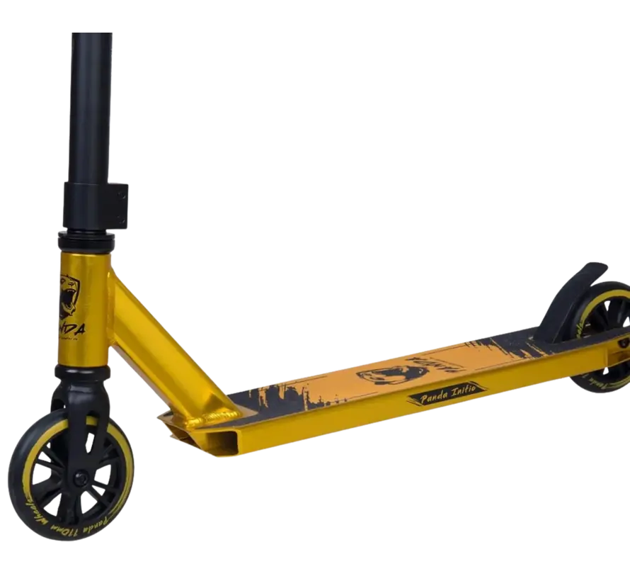 Patinete acrobático Panda Initio v2, plataforma dorada, ligero, ideal para principiantes, con ruedas de 110 mm, manillar de acero y sistema de compresión IHC.