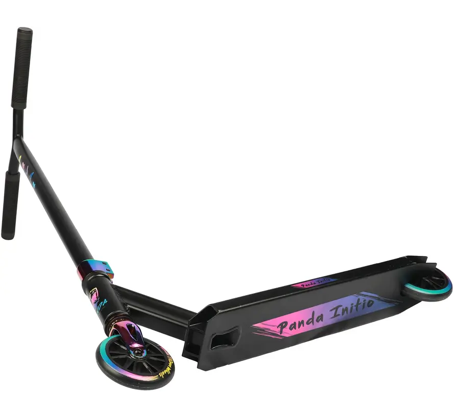 Panda Initio v2 Stunt Scooter Black Rainbow Strong and Light Entry-Level Model with 110mm Wheels, Steel T-Bar & IHC Compression