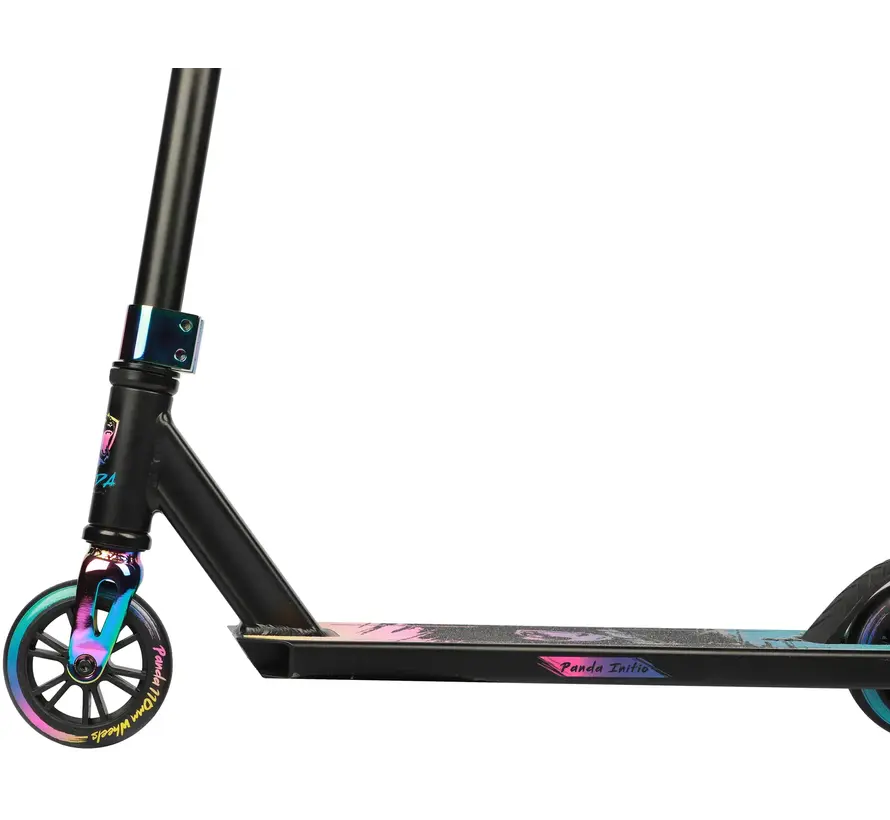 Panda Initio v2 Stunt Scooter Black Rainbow Strong and Light Entry-Level Model with 110mm Wheels, Steel T-Bar & IHC Compression