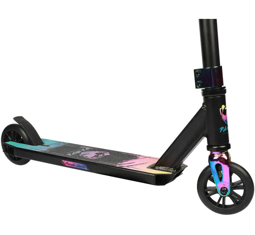 Panda Initio v2 Stunt Scooter Black Rainbow Strong and Light Entry-Level Model with 110mm Wheels, Steel T-Bar & IHC Compression