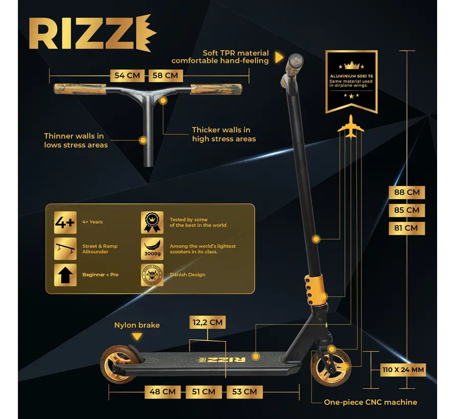 NKD Rizz Stunt Scooter – Light, strong & complete for beginners and advanced riders – 110mm wheels & aluminum 6061-T6 deck - Copy - Copy - Copy