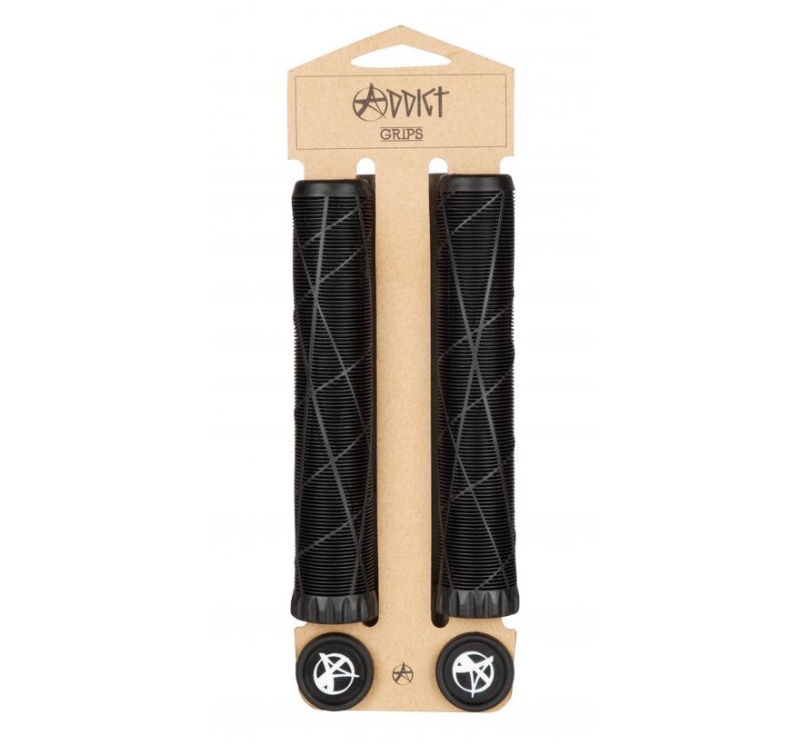 Addict OG Grips Schwarze, weiche Stunt-Scooter-Griffe mit extra Grip, Komfort und Lenkerenden für Freestyle-Fahrten