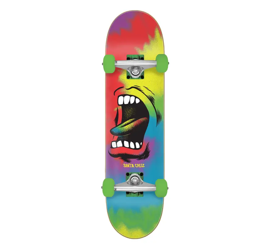 Tavola da skateboard Santa Cruz Screaming Big Mouth Tie-Dye da 8,0 pollici, versatile per street e park, con grafica iconica e costruzione di alta qualità.
