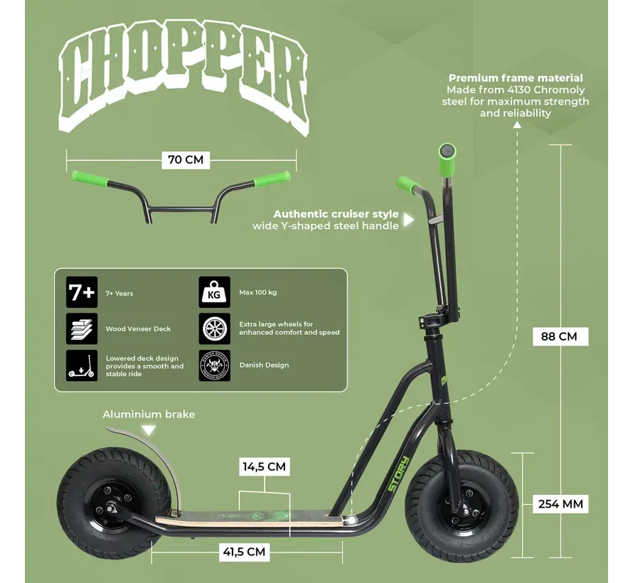 Story Urban Chopper Step: Stilvoller City-Scooter mit breitem Lenker und komfortabler Fahrposition