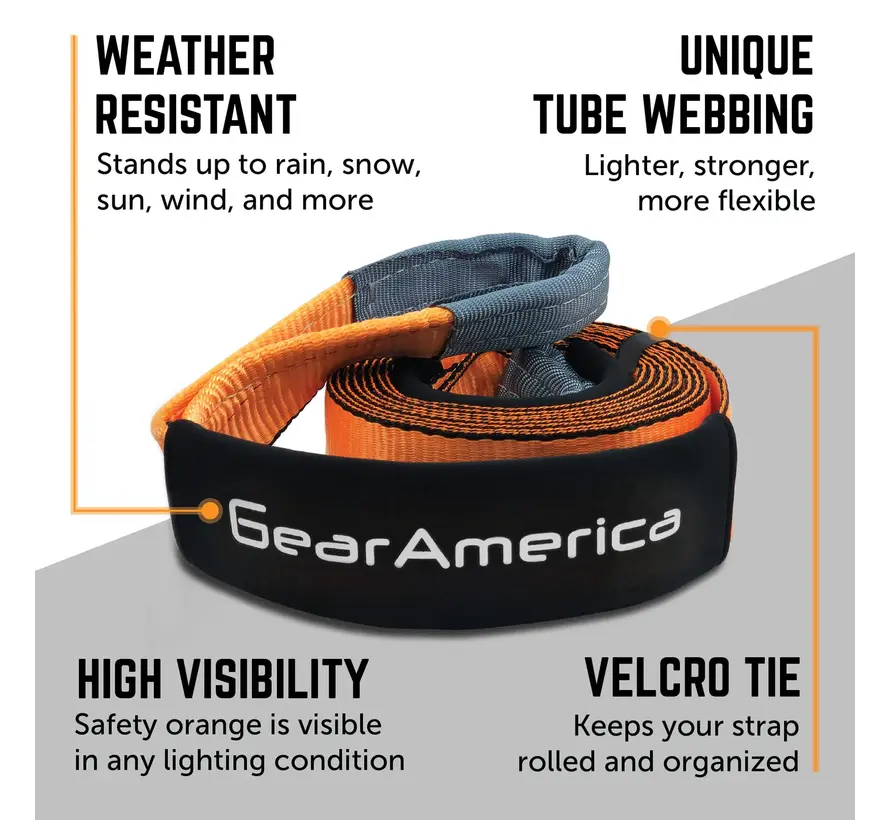 Cinghia di traino GearAmerica / salva-alberi 10,1 cm x 3,05 m forza di trazione 22,5 tonnellate USA