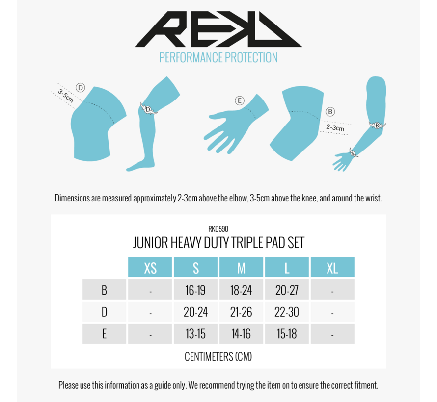 REKD RKD590 Set di protezione tripla junior Set di protezione junior con protezioni per ginocchia, gomiti e polsi