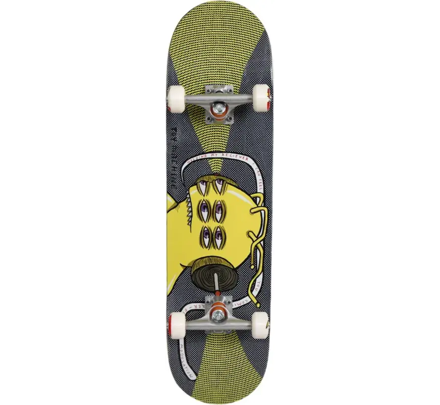 Toy Machine Frequency Mod Skateboard 8.25 inch Gray Complete Skateboard with Wider Deck and Toy Machine Graphic