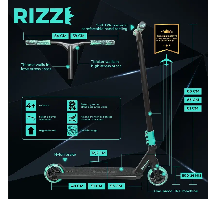 NKD Rizz Stuntstep - Licht, sterk & compleet voor beginners en gevorderden – 110mm wielen & aluminium 6061-T6 deck - Copy - Copy - Copy - Copy