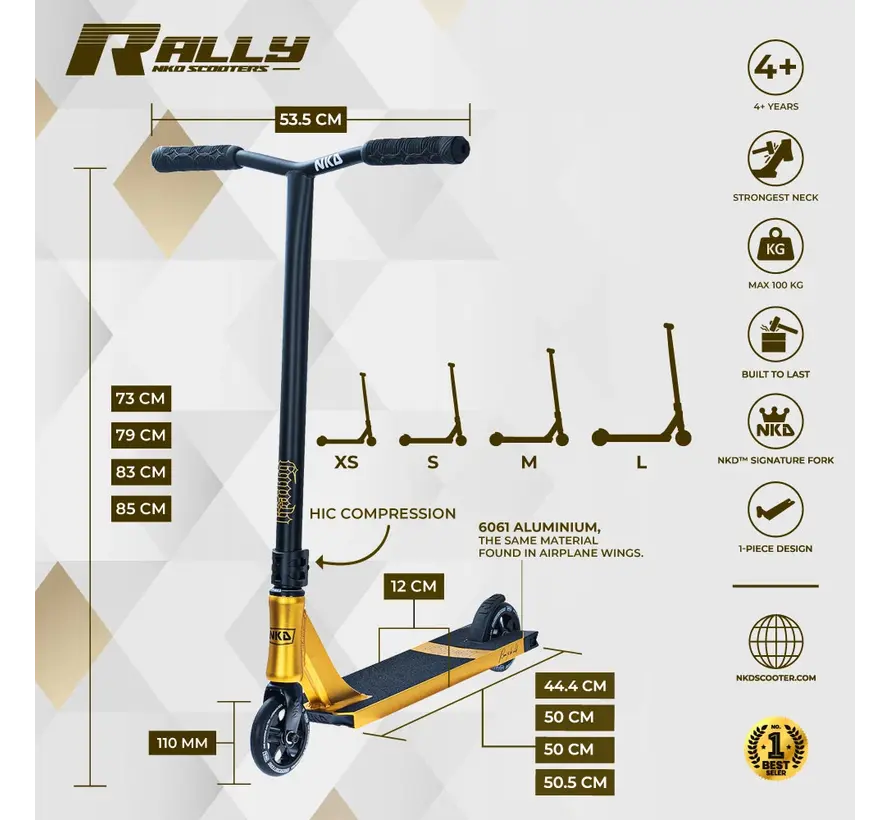 NKD Rally V2 Stunt-Scooter Gold 83cm - Für echte Stunt-Helden