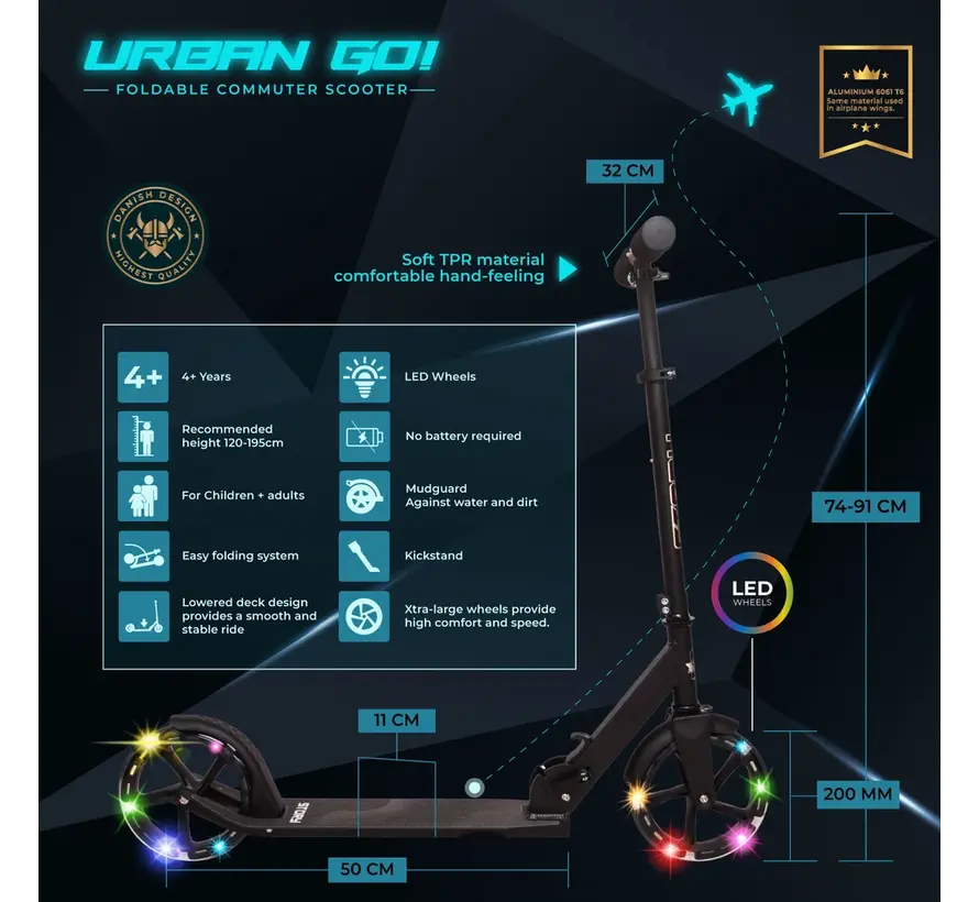 Story Urban Go Scooter Black Reflex LED