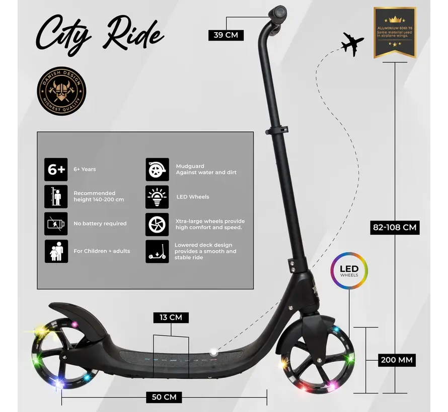 Story City Ride Step Black LED, elegancki skuter do transportu miejskiego