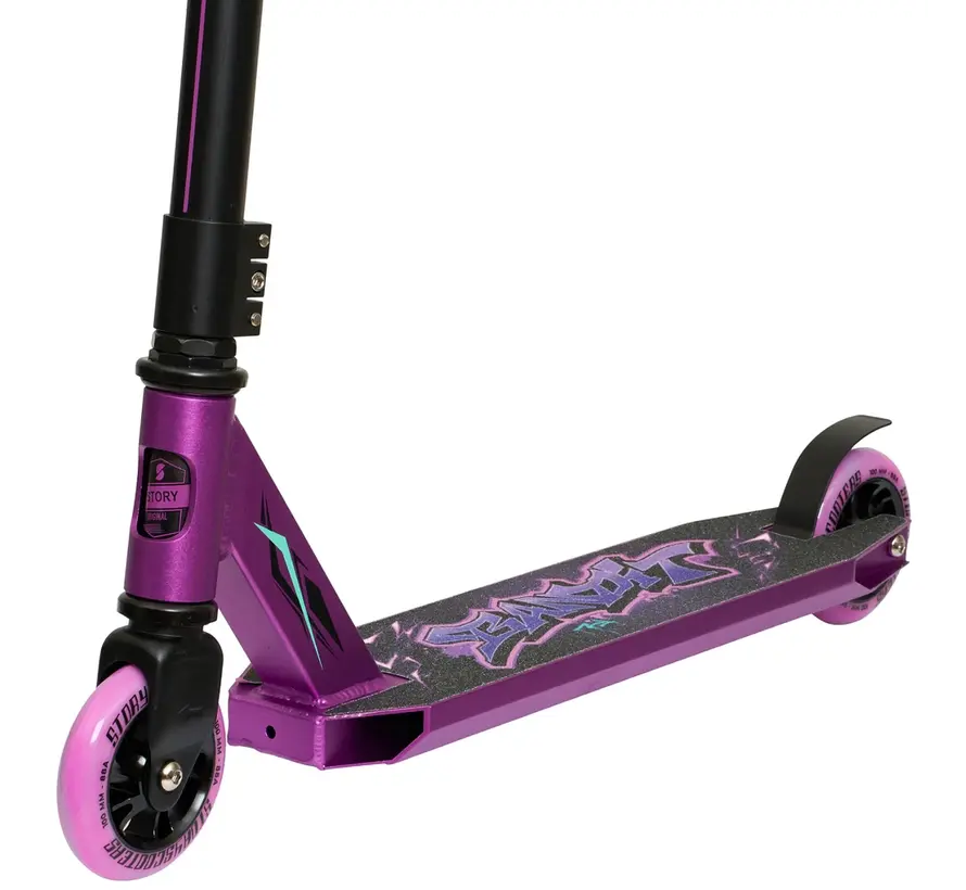 Story Stuntstep Bandit DOS Negro/Morado 81cm - Patinete acrobático robusto para trucos