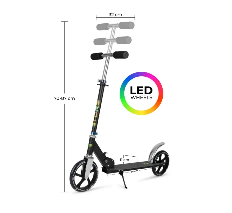 Story Lux Transport Scooter Czarny/LED - Wygodny skuter z regulowaną kierownicą i dużymi kołami