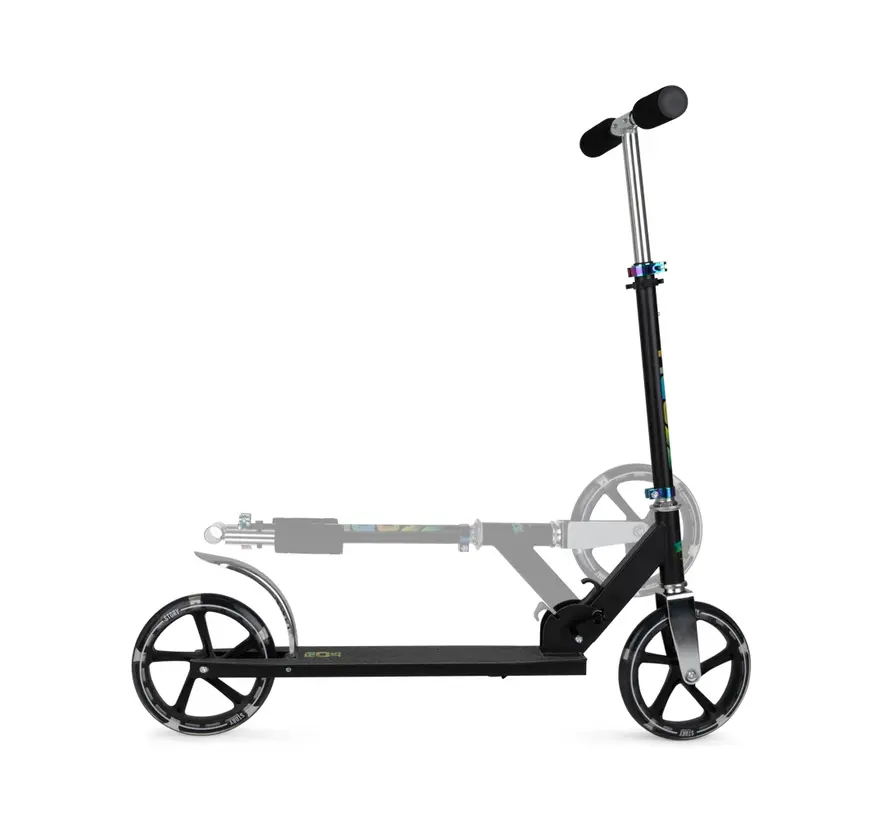 Patinete de transporte Story Lux negro/LED: cómodo patinete con manillar ajustable y ruedas grandes