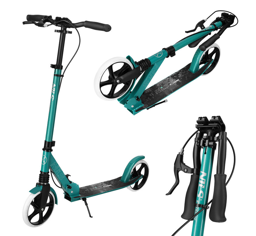 Nils Folding Scooter with 20cm Wheels and Suspension in Blue Green