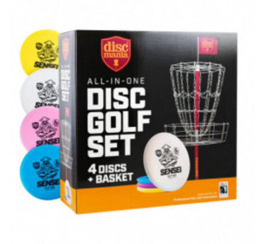 Disc-Golf-Set, bestehend aus Korb und 4 Puttern