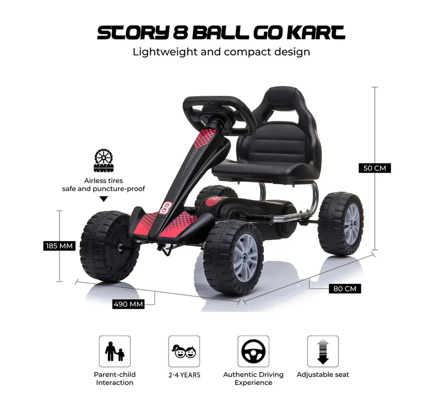 Story 8-Ball Go Kart Trap Go Kart with Steering Wheel and Sporty 8-Ball Design