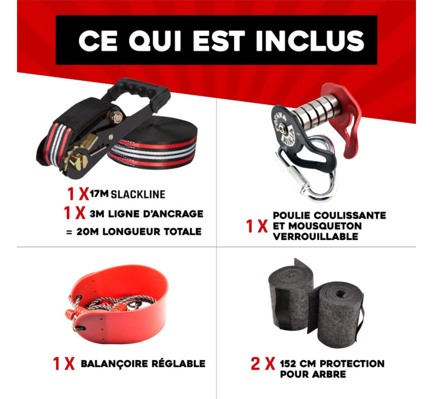 Kit de tirolina Ninja Slider de 20 m