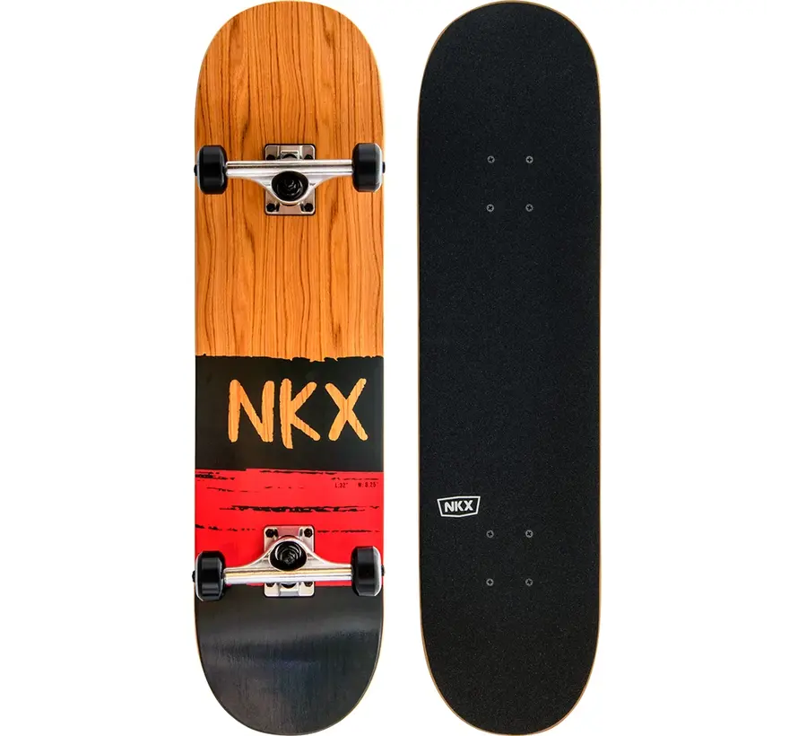 NKX Skateboard Slate Red 8.25 inch Compleet Skateboard met Breder Deck en Rood Design