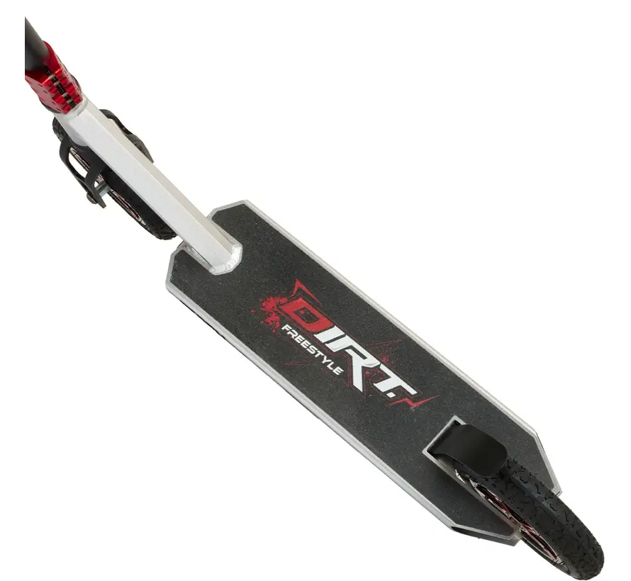 Trottinette freestyle Story Dirt argent/rouge - Trottinette acrobatique tout-terrain robuste avec pneus pneumatiques et cadre en acier