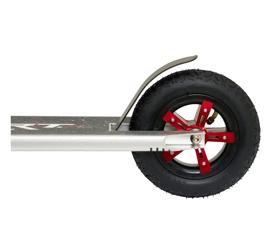 Patinete todoterreno Story Dirt Freestyle plateado/rojo: robusto patinete todoterreno con neumáticos y estructura de acero.