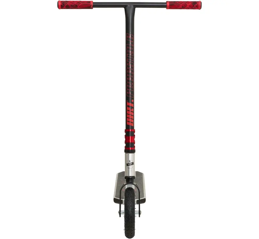 Patinete todoterreno Story Dirt Freestyle plateado/rojo: robusto patinete todoterreno con neumáticos y estructura de acero.