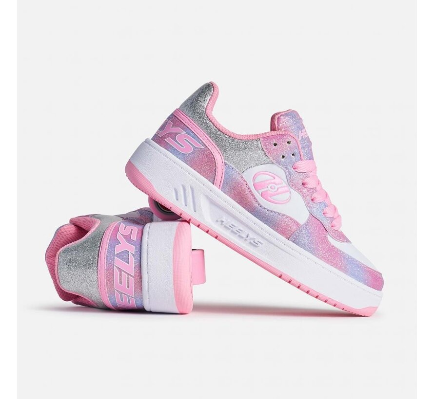 Heelys Reserve Low LT Rosa/Blanco/Arcoíris: Zapatillas arcoíris con ruedas para niños y adolescentes | Cómodas Heelys con ruedas extraíbles