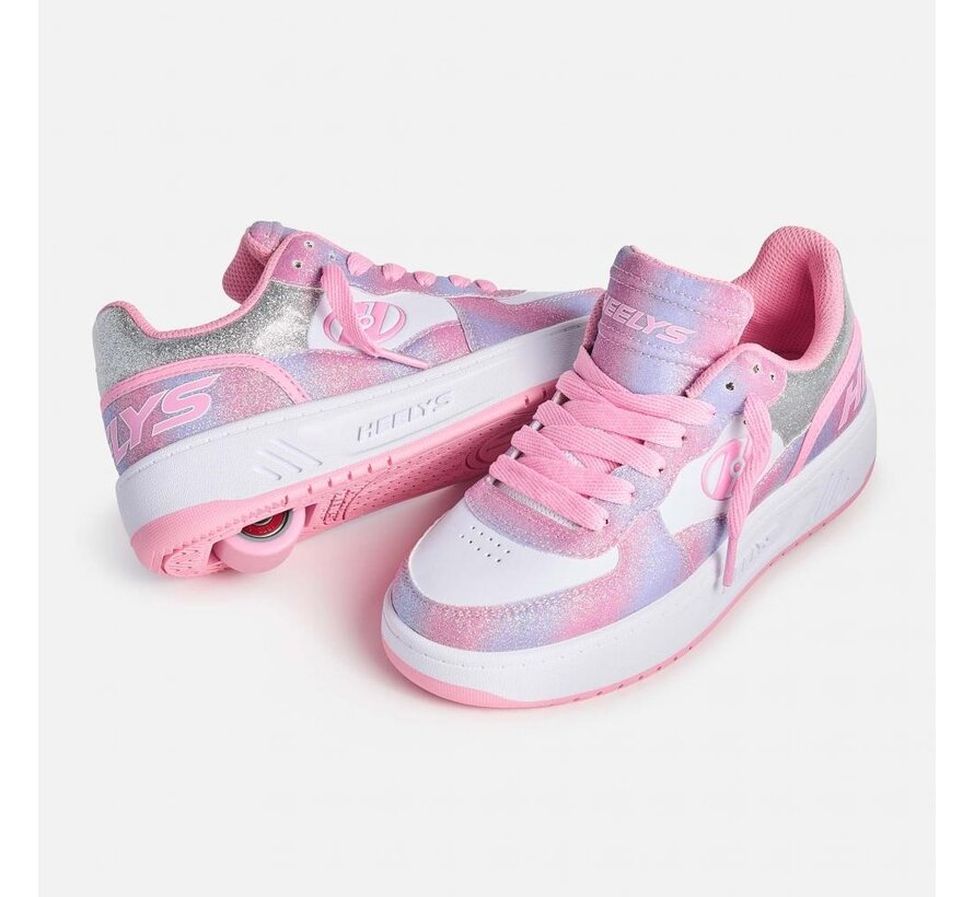 Heelys Reserve Low LT Rose/Blanc/Arc-en-ciel – Baskets arc-en-ciel à roulettes pour enfants et adolescents | Heelys confortables avec roulettes amovibles