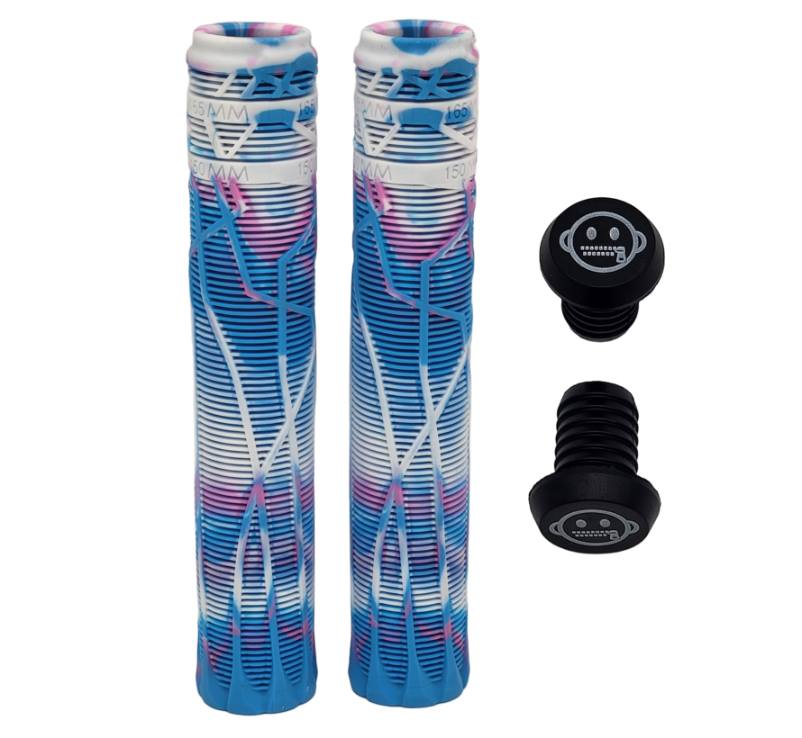 Puños Zipit Almighty de 180 mm sin brida para patinete acrobático y BMX, tricolores, incluye extremos de manillar
