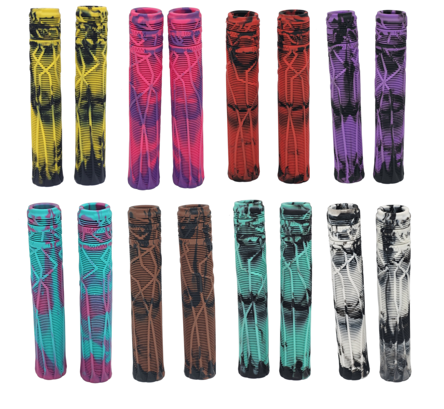Uchwyty Zipit Almighty Grips 180 mm do hulajnóg wyczynowych i BMX bez kołnierza – dwukolorowe – w zestawie końcówki kierownicy