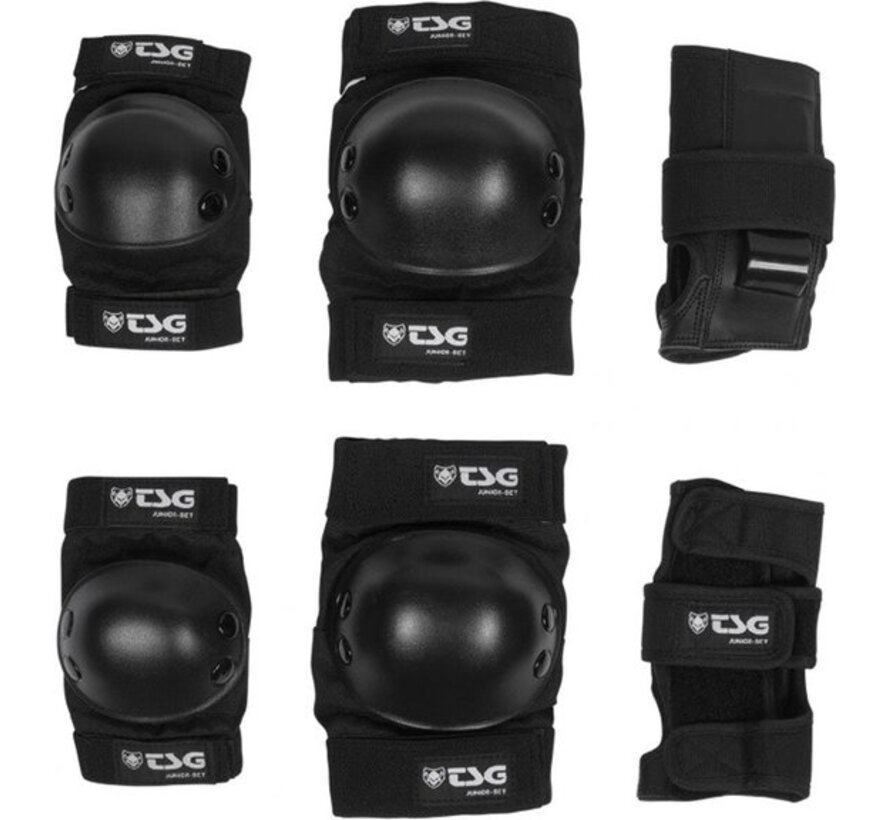 TSG Junior Schutzset Schwarz – Knie-, Ellbogen- und Handgelenkschutz für Skateboard, Scooter und BMX