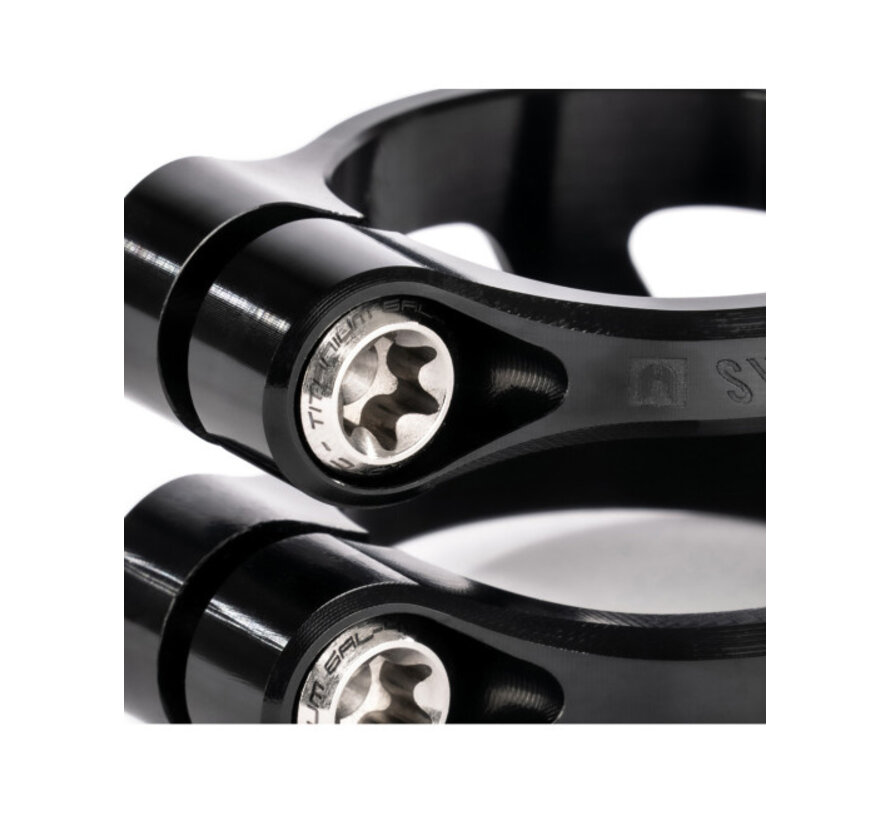 Morsetto per monopattino acrobatico Ethic Sylphe V2 da 34,9 mm, nero, doppio morsetto per un montaggio stabile sul manubrio.