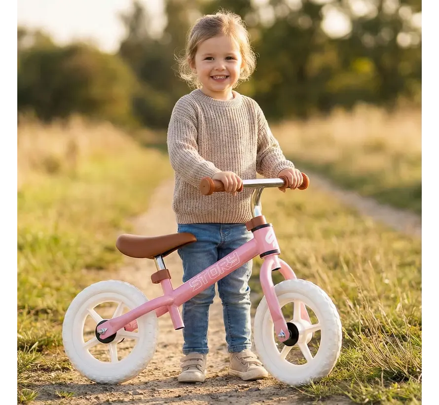 Bicicleta de equilibrio Story Run Racer: bicicleta de equilibrio ligera para niños con sillín ajustable y diseño deportivo para un rápido desarrollo del equilibrio.